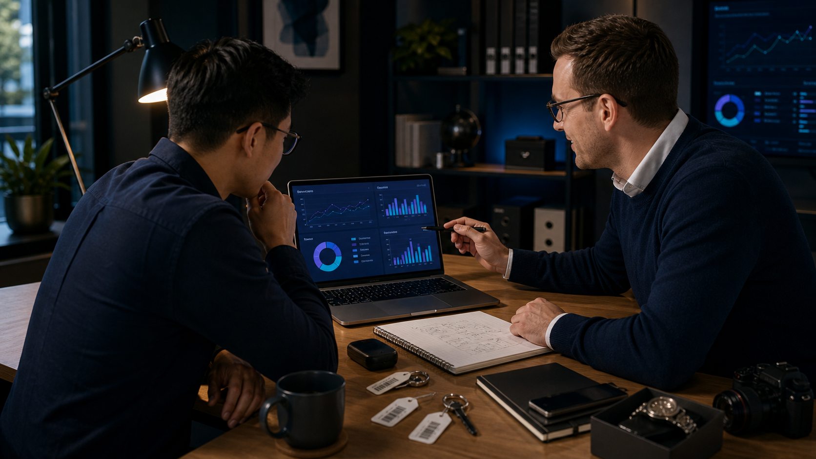 Founder reviewing mixed asset reporting with a consultant